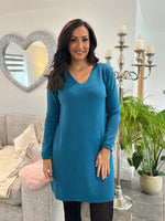 Teal Chevron Knit Jumper Dress Kelly